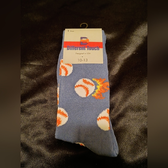 Men's Different Touch Blue Baseball Novelty Socks With Flames Brand New - Picture 1 of 2